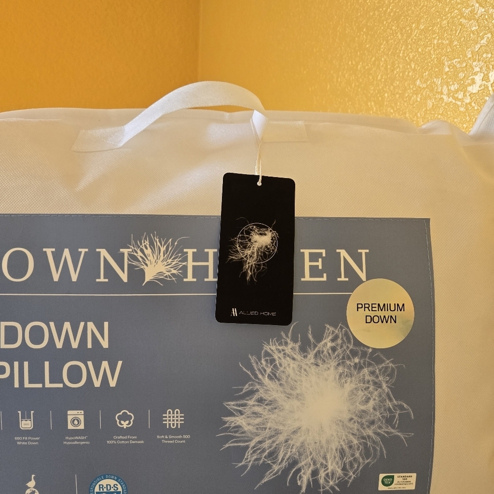 DownHaven Luxury White Down Filled Pillow Washable Standard/Queen 20 x 28 Inch - Picture 5 of 12
